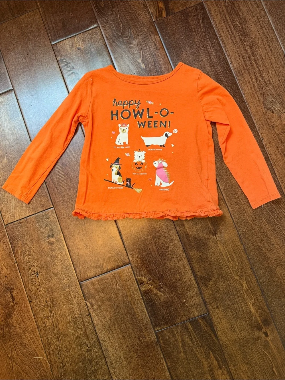 👻🎃 🐶Happy Howl-o-ween Orange Kids Long-Sleeve Tee
